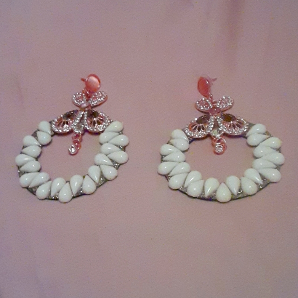 Pink Jewelled Hoop Earrings